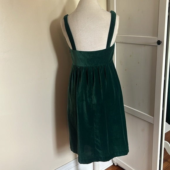 Lands' End Canvas Bohemian Green Velvet Ruched Sweetheart Mini Dress US Size 10 - Picture 8 of 10